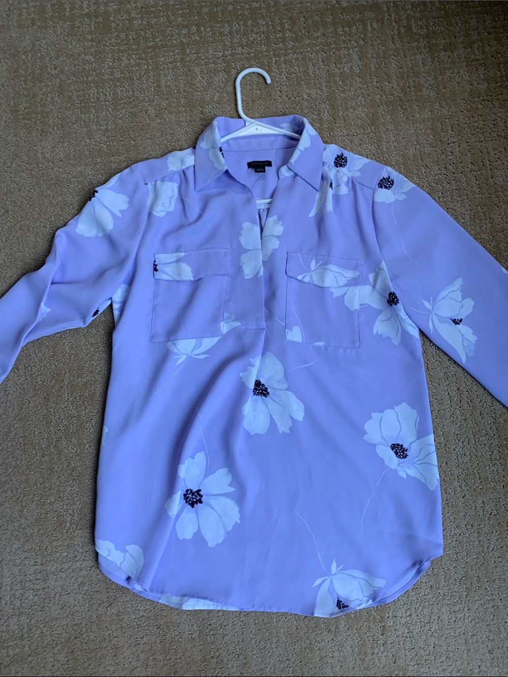 Ann Taylor Lavender Floral Button-Down Blouse